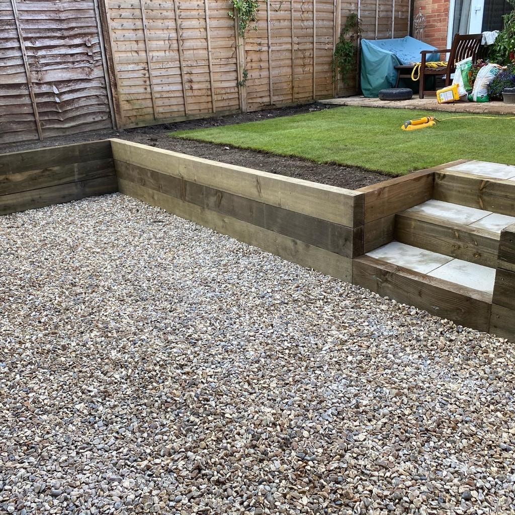 Timber garden fence beside a green lawn